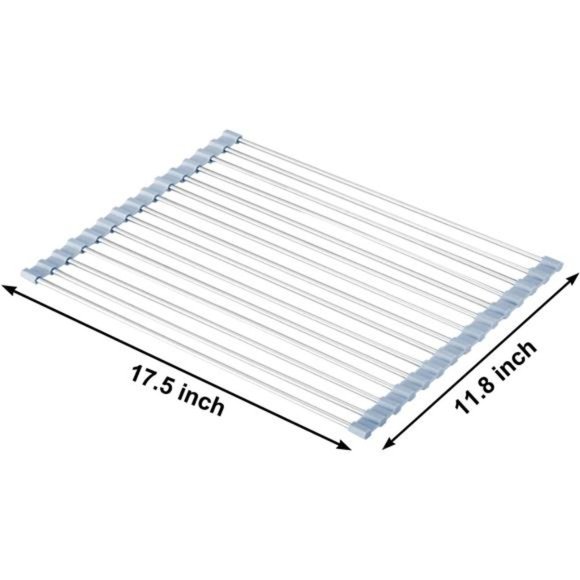 Sink Dish Drying Rack, Gray Kitchen Stainless Steel & Foldable Dish Drainer - Picture 3 of 6